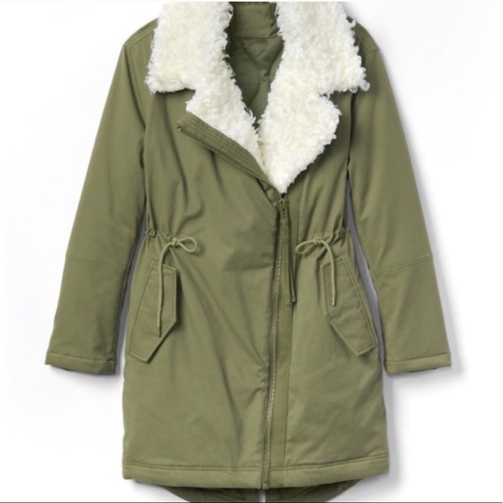 GAP Primaloft Utility Parka Olive Faux Sherpa Trim Size S - Picture 8 of 8
